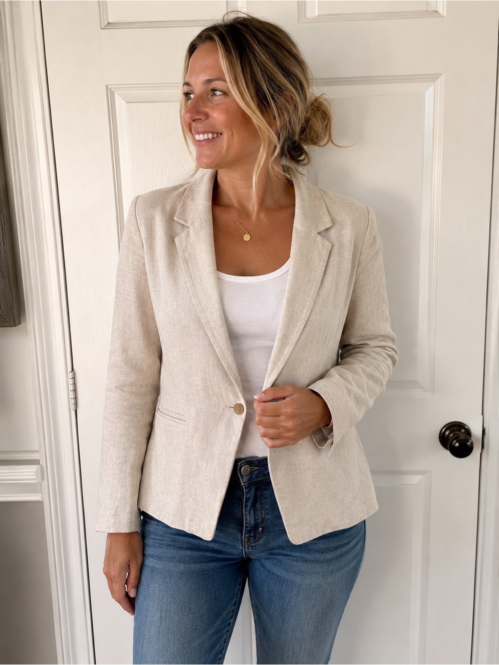 Vintage Requirements Linen Blend Beige Blazer 10P